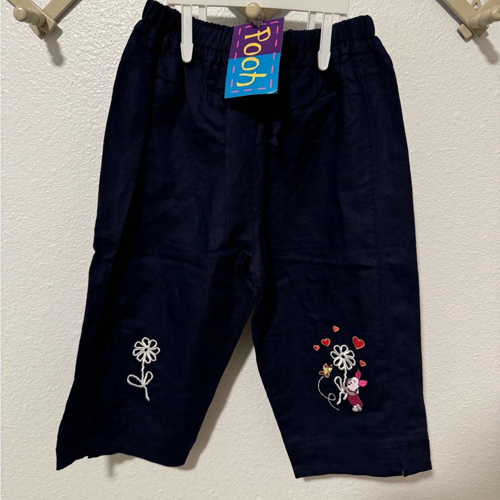 Navy Piglet Embroidered Flowy Pants NWT